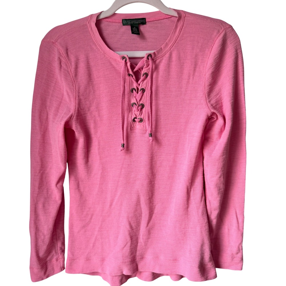 Lauren Jeans Company Ralph Lauren Pink Waffle Knit Lace-Up Top 100% Cotton Small